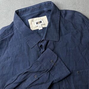 Joseph Abboud Button Down Shirt Mens 4XLT Navy Blue 100% Linen Long Sleeve Tall